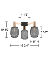 Possini Euro Design Coburn 16 3/4" Modern Industrial Semi Flush-Mount Ceiling Light Fixture Kitchen Foyer Hallway 3-Light Black Rose Gold Finish Mesh