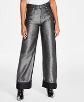 Hugo Women's Metallic Denim Cuffed Straight-Leg Jeans