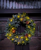 International Christmas Innovation Traditional Noble Fir Fresh Wreath with Warm Lights, 28"