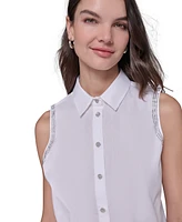 Karl Lagerfeld Paris Women's Embellished Sleeveless Button-Front Top