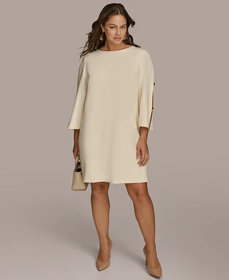 Donna Karan New York Plus Boat-Neck Embellished-Slit-Sleeve Dress