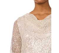 Msk Petite Sequin 3/4-Sleeve Cowlneck Top