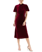 julia jordan Women's Velvet Mock-Neck Flutter-Sleeve Dress