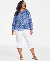 Jm Collection Plus Printed Split-Neck Blouse, Exclusively at Macy's