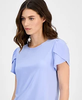 Ak Anne Klein Petite Gathered-Tulip Short-Sleeve Top