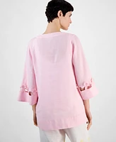 Charter Club Women's 100% Linen Woven 3/4-Sleeve Top, Exclusively at Macy's