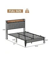 gaomon Full/Queen/King Size Bed Frame With Charging Station, Led Bed Frame With Storage Headboard, Upholstered Platform Bed Frame