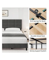 gaomon Platform Bed Frame, Linen Upholstered Bed Frame, Wooden Slats Support, No Box Spring Needed