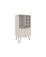 Depot E-Shop Lutak Bar Cabinet with 2 Doors, 9 Shelves, and 1 Glass Panel, White Washed Oak