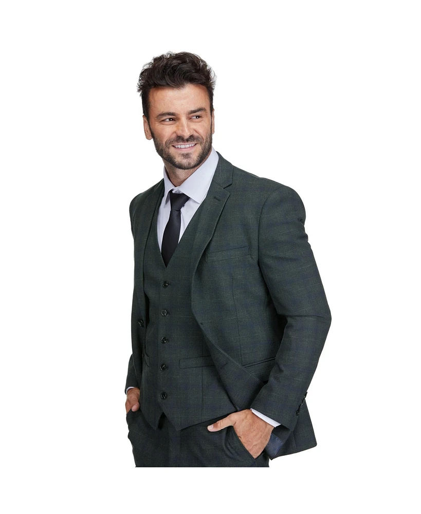 Gino Vitale Men's Slim Fit 3-Piece Checkered Plaid Suit