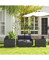 Outsunny 4-Piece Rat Furniture Set, Chairs, Loveseat, and Table,