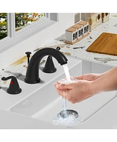 Lovmor 2-Handles Matte Black Bathroom Faucet with Pop-Up Drain and Water Supply Lines