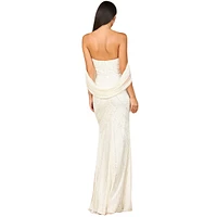 Lara Women's Beaded Gown with Cape Detail