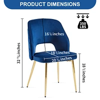 Streamdale Furniture Blue Velvet Dining Chairs with Metal Legs and Hollow Back Upholstered Dining Chairs Set of 4