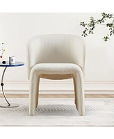 Modern Accent Chair White Single Sofa Chair, Upholstered Side Chair Teddy Comfy Chair for Dining Room/Bedroom/Living Room/Reception-Off White-1PC