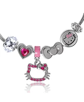 Hello Kitty Sanrio 7'' Fashion Charm Bead Bracelet with Pink Enamel and Crystal Beads