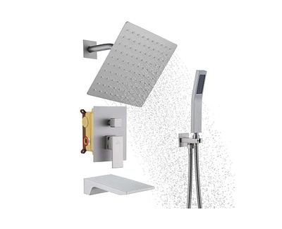 Casainc 10 Inch 3 Function Rainfall Shower System with Tilt Head and Waterfall Tub Spout