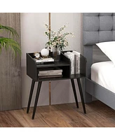 Costway Mid Century Modern End Table with Open Shelves Metal Support Legs for Bedroom