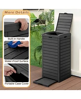 Costway 1 Pcs 31 Gallon Outdoor Trash Can Waste Bin with Dual Lid & Pull-out Drawer Backyard