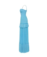 Milla Women's Sky-Blue Spaghetti Strap Pleated Maxi Dress, Garden Of Eden