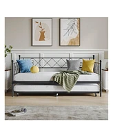 gaomon Twin Size Daybed Frame Heavy Duty Metal Slats Mattress Foundation Platform Sofa Bed With Headboard For Bedroom, Living Room, Guest Room