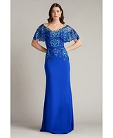 Tadashi Shoji Deming Ruffled Sleeve Illusion Gown