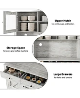 gaomon Kitchen Pantry Cabinet with Microwave Stand, Freestanding Hutch Cabinet with Buffet Cupboard,Grey