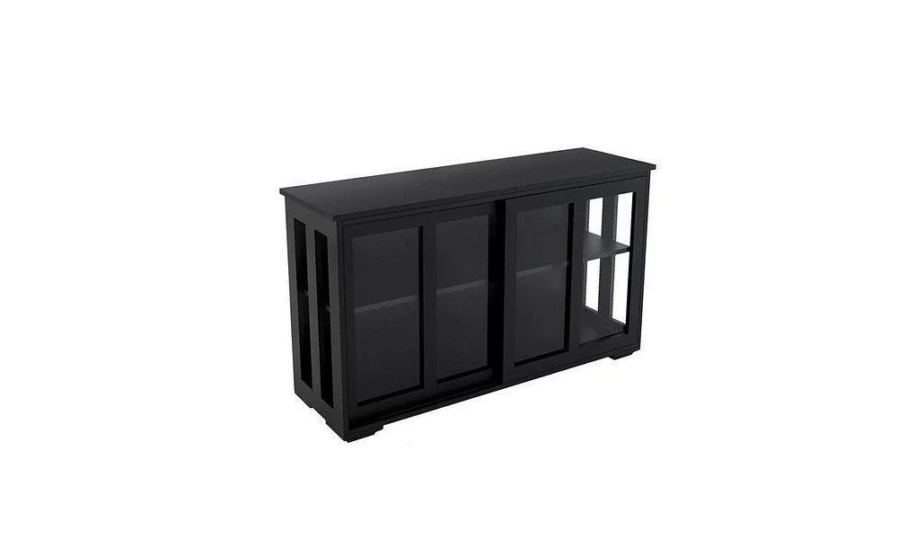 Slickblue Black Kitchen Storage Stand Cupboard with Glass Door for Stylish Display and Organized Storage