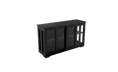 Slickblue Black Kitchen Storage Stand Cupboard with Glass Door for Stylish Display and Organized Storage