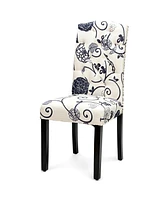 Gymax Set of 2 Tufted Dining Chair Upholstered Nailhead Trim Rubber Wooden Leg