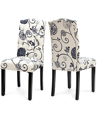 Gymax Set of 2 Tufted Dining Chair Upholstered Nailhead Trim Rubber Wooden Leg