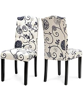 Gymax Set of 2 Tufted Dining Chair Upholstered Nailhead Trim Rubber Wooden Leg