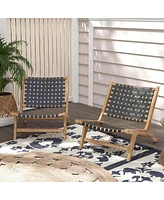 Costway Modern Teak Wood Lounge Chair with Nylon Woven Backrest & Seat Comfy Reading