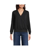 Lands' End Women's Long Sleeve Lightweight Jersey Surplice Blouse