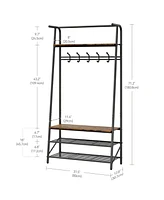 gaomon Industrial Rustic 4-in-1 Hall Tree Bench with Shoe Rack, Storage Shelf