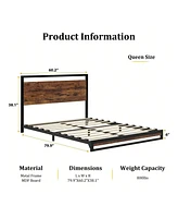 gaomon Inch Metal Platform Bed Frame With Wooden Headboard And Footboard, Mattress Foundation