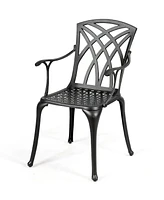 Gymax Set of 2 Cast Aluminum Dining Chairs Durable Solid Construction W/Armrest Black