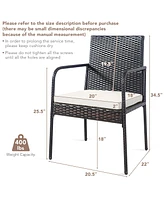 Gymax Set of 4 Rattan Wicker Dining Chairs Patio Outdoor w/ Cushion Armrest