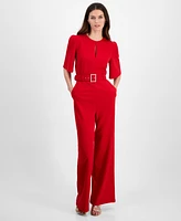 Tahari Asl Women's Keyhole Buckle-Belt Wide-Leg Jumpsuit