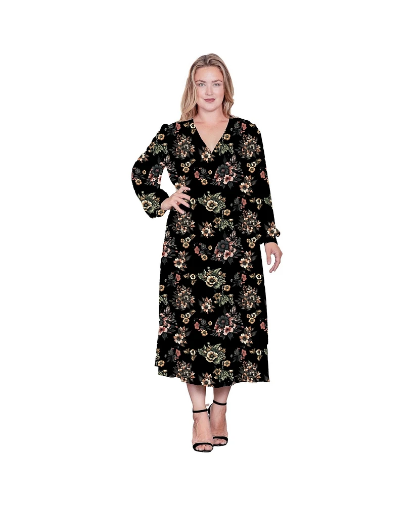 Standards & Practices Women's Floral-Print Long Sleeve Maxi Wrap Dress