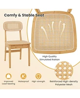 Gymax Rattan Dining Chairs Set of 2 Kitchen Dining Chairs w/ Simulated Rattan Backrest