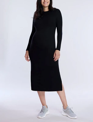 Women's Crew Neck Rib Knit Long Sleeve Column Dress - Motherhood Maternity