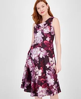 Robbie Bee Women's Floral-Print Cowl-Neck Fit & Flare Dress