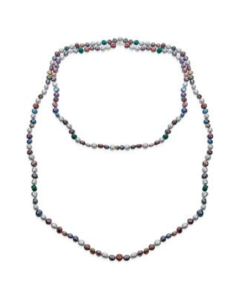 Bling Jewelry Multi Color Earth Tone Shades Freshwater Cultured Long Strand Pearl Necklace Sterling Silver 54 Inch