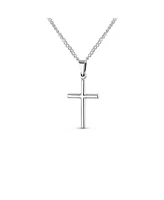 Bling Jewelry Delicate Petite X- Small Tube Simple Religious Cross Pendant Necklace .925 Sterling Silver