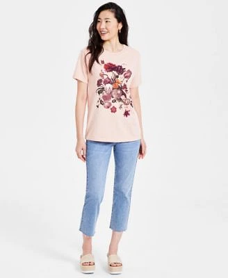 Lucky Brand Womens Heritage Bouquet Boyfriend Tee Mid Rise Cropped Jeans