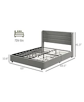 Homcom Queen Size Bed Frame with Headboard 4 Drawers Noise-Free, Light Gray