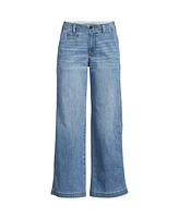 Lands' End Petite Mid Rise Denim Wide Leg Ankle Jeans