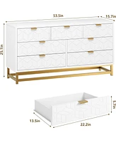 gaomon Dresser for Bedroom, Large 7 Drawer Dresser Organizer with Golden Metal Handle and Legs,White