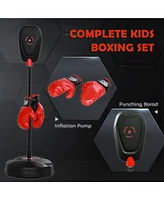 Qaba Kids Punching Bag with Sd & Boxing Gloves for Boys & Girls,
